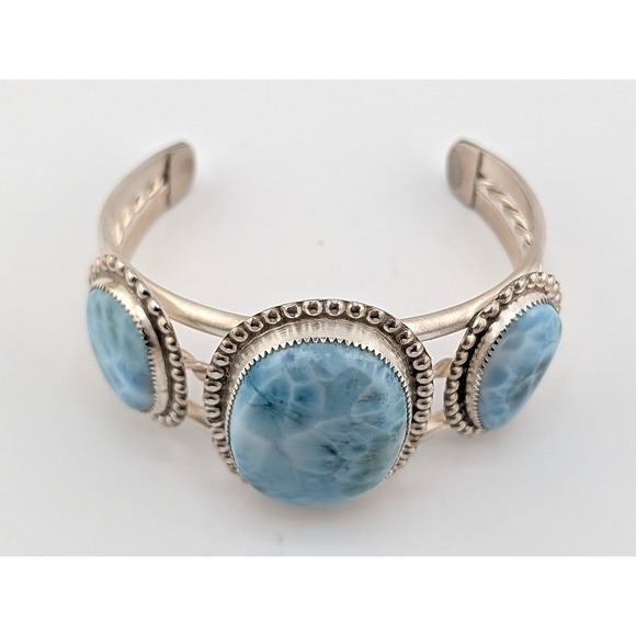 Handmade Larimar Statement Cuff Bracelet in Sterling Silver Unique Jewelry Gift* - Picture 8 of 10